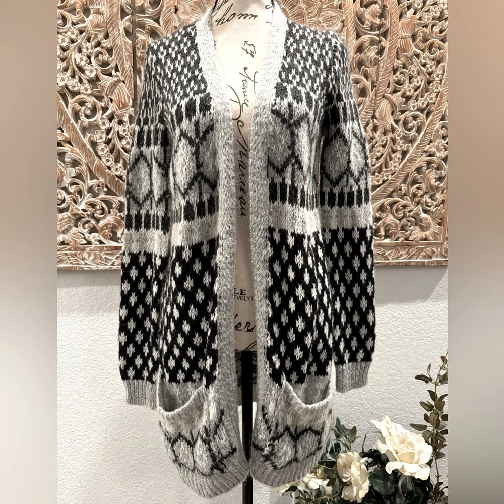 Lara Knit Black & Gray Mohair Wool Sweater Cardigan, Made in Italy 🇮🇹 - size M - Picture 12 of 12